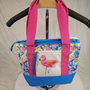 Portable Lunch Bag Flamingo Lunch Box Reusable Cooler Tote Blue Pink 12"x9"